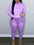 Casual Drawstring Pantsuits Two-piece Set; Pocket Hoodies Tops & Loose Long Sweatpants Set; Women's Clothing